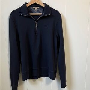 Burberry Brit Cotton Half Zip Pullover Sweatshirt Blue Iconic Check Lining M